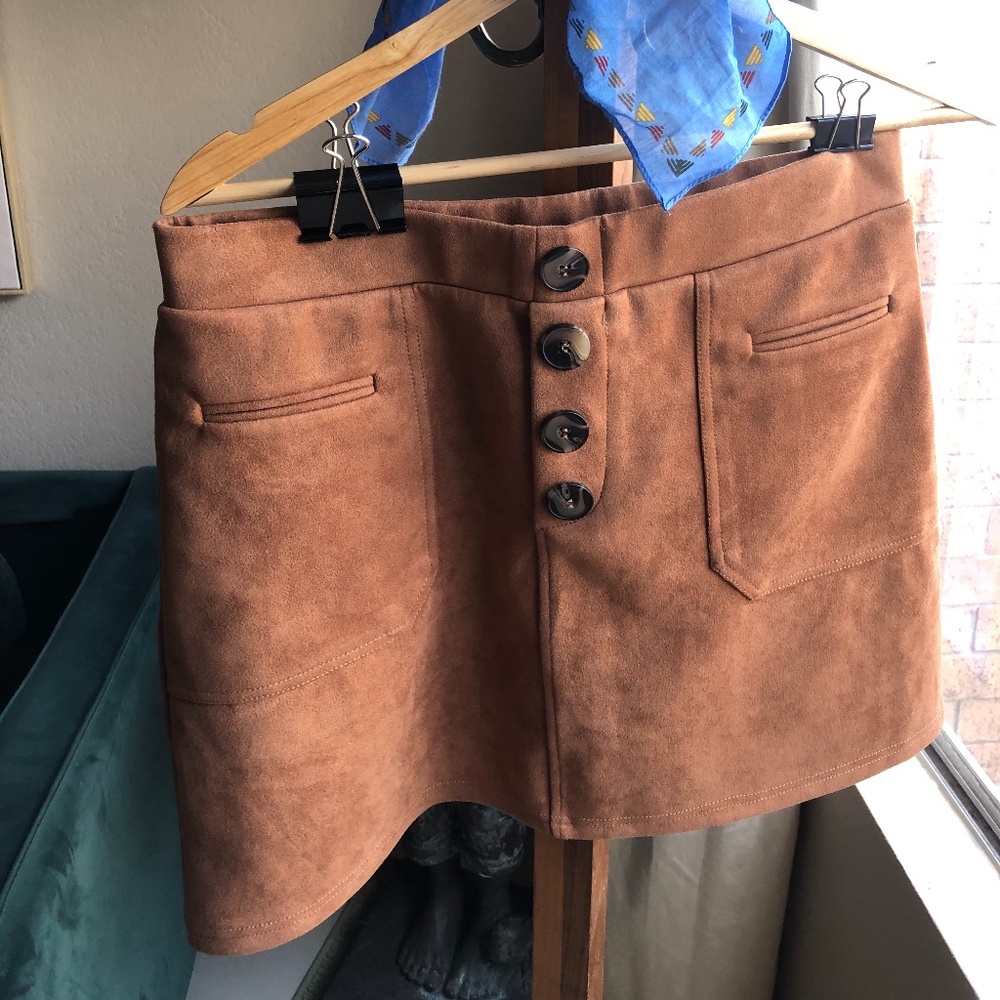 Brown festival skirt suede like material - SIZE L